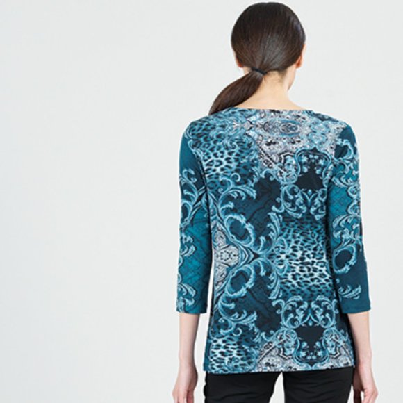 NWT Animal Print/Paisley Cowl neck soft knit top by Clara Sunwoo - Picture 3 of 3